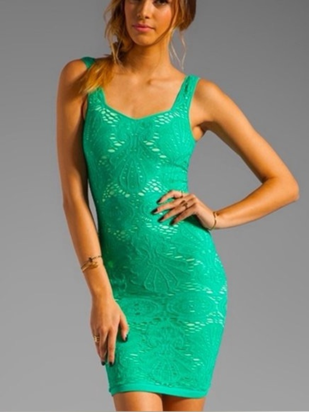 Free People Intimately Seamless Shell Lace Lined Mini Dress Teal Mermaid M/L